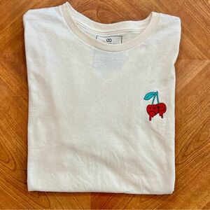 Melting Cherries Cream Colored T-Shirt Embroidered 100% Cotton Unisex Large